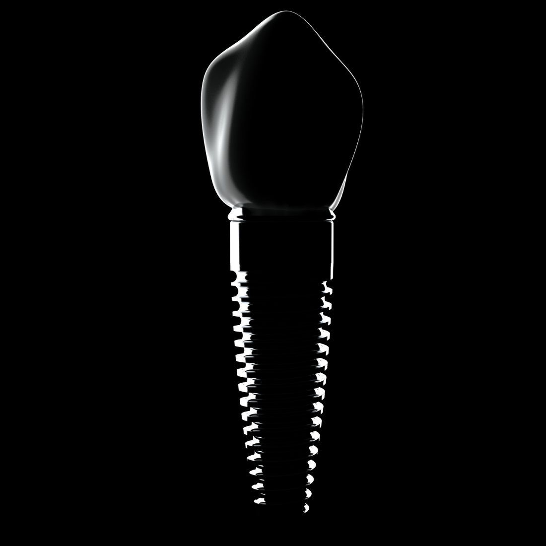 Model 3D implantu zębowego – render na czarnym tle